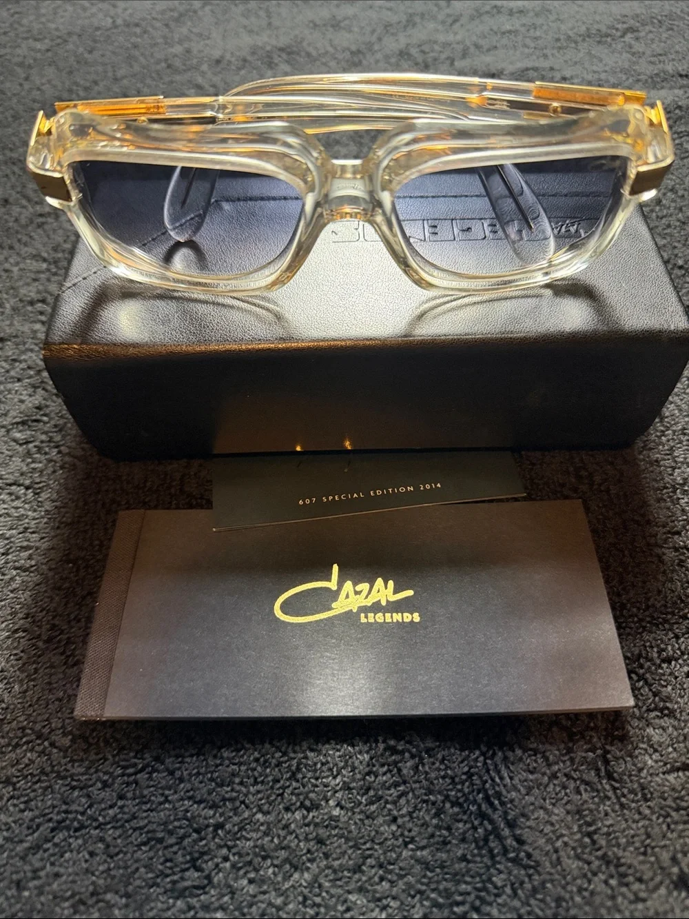 Cazal Clear Translucent Square Sunglasses with Gold Accents and Gradient Lenses